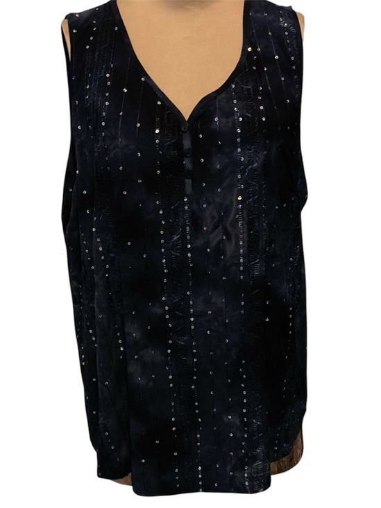 Db Established 1962 Tops - Sleeveless Navy V-Neck Top with Batik-Like Pattern and Sequin Detail